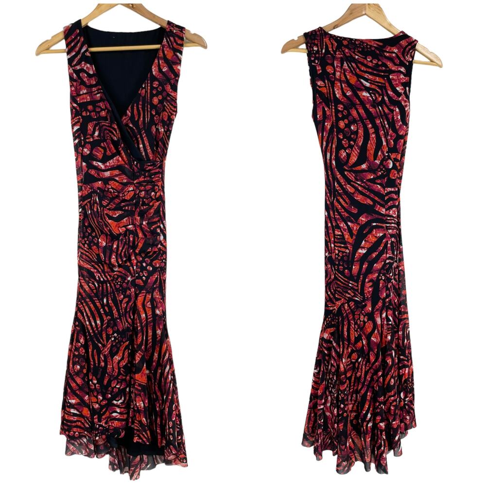 Fuzzi NWOT Abito Ruched Sleeveless A-Line Dress Passion V-Neck Faux Wrap S/M - Picture 3 of 9